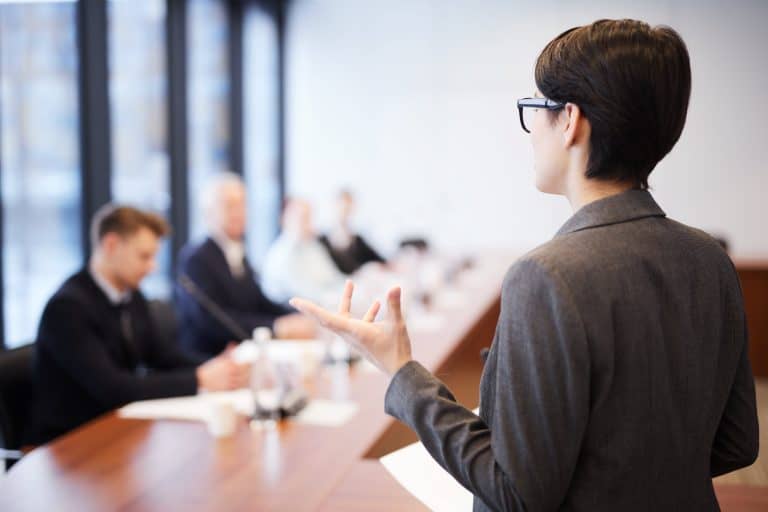 woman presenting meeting